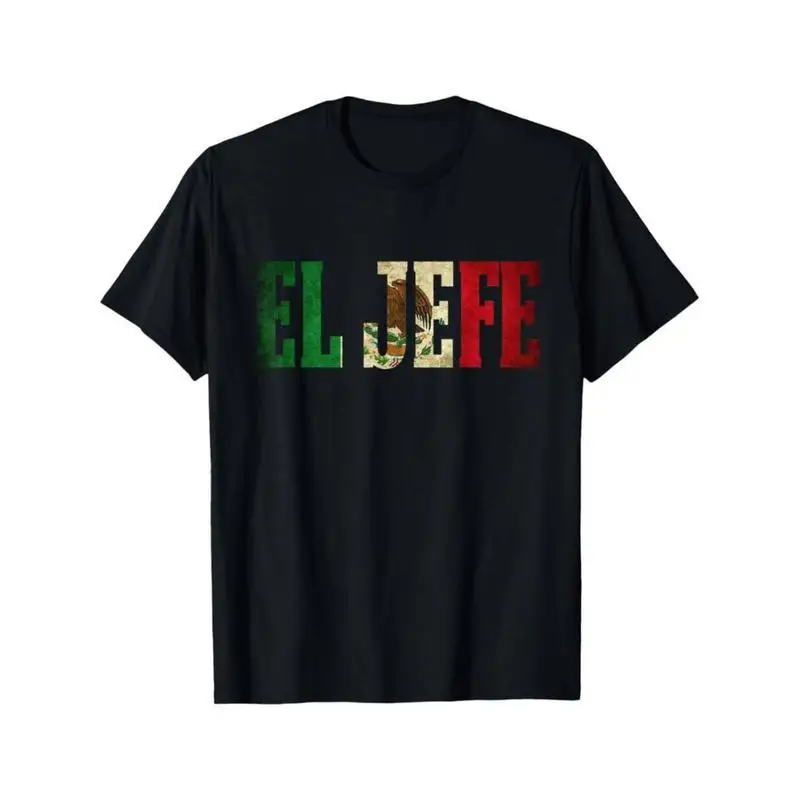 

El Jefe T-shirt Mexican Flag Graphic Tee Funny Boss Slogan Gift for Dad Hispanic Heritage Unisex Casual Loose Fit Cotton Top