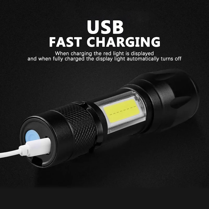 LED Charging Flashlight Portable Mini Flashlight IP65 USB Charging Flashlight  Focus Highpower Mobile Power Camping  Fishing