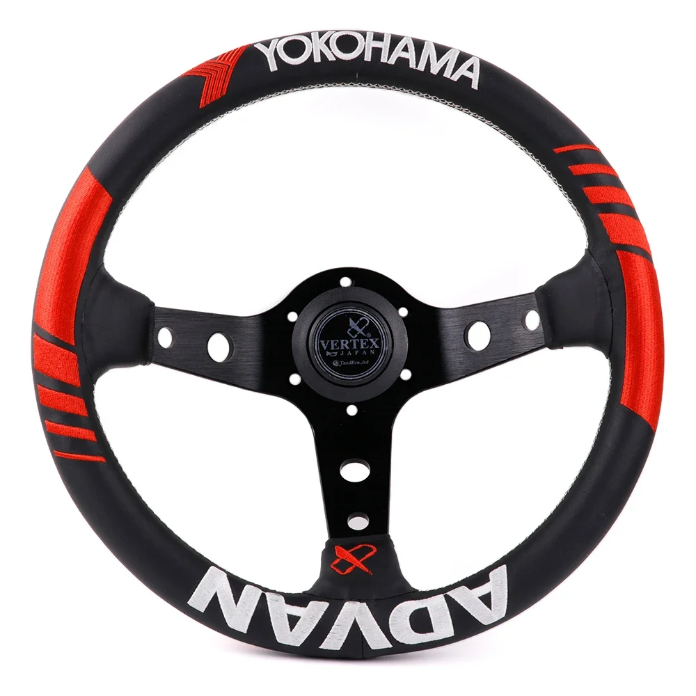 13inch/330mm VERTEX X ADVAN YOHOHAMA Steering Wheel Leather Deep Dish Racing Sport Steering Wheel with Embroidery