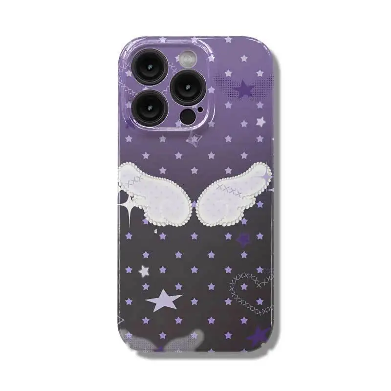 Y2K Fashion Sweet Cool Purple Star Wings Phone Case For iPhone 18 17 Air 16 Pro Max 15 14 Plus 13 Mini 12 11 Silicone Back Cover