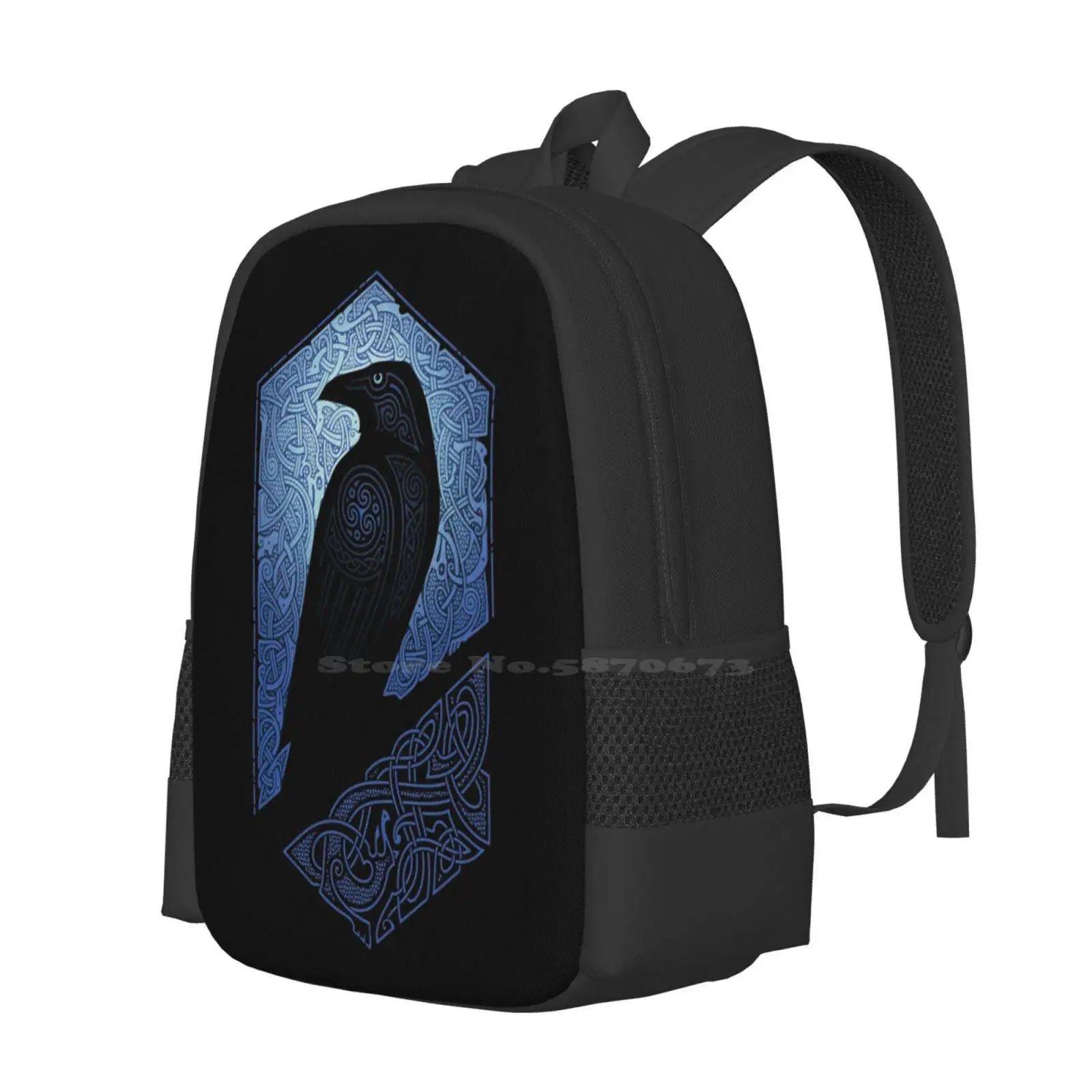 Guardian Fashion Pattern Design Travel Laptop School Backpack Bag Raidho Crow Blue Shadow Silhouette Scandinavian Mystical