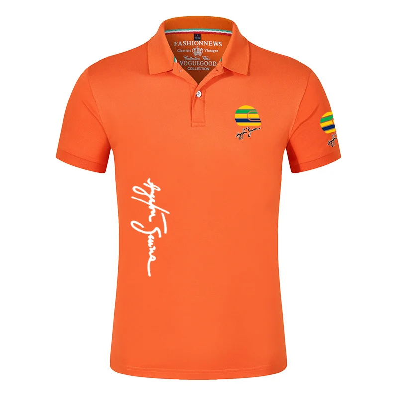 2023 New Ayrton Senna Brand Men Summer Casual Short Sleeve Fashion Print Tops Clothing Business Black Polo Shirts