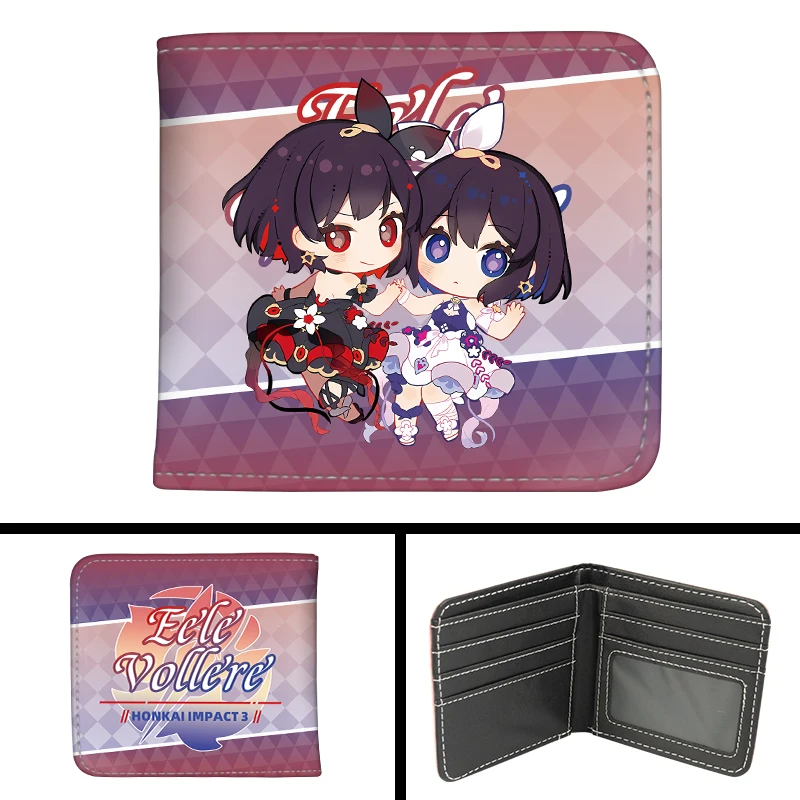 Game Honkai Impact 3 Elysia Seele Kiana Kaslana Fu Hua Cosplay Coin Purse PU Folding Wallet Card Holdr Billfold Student Gift