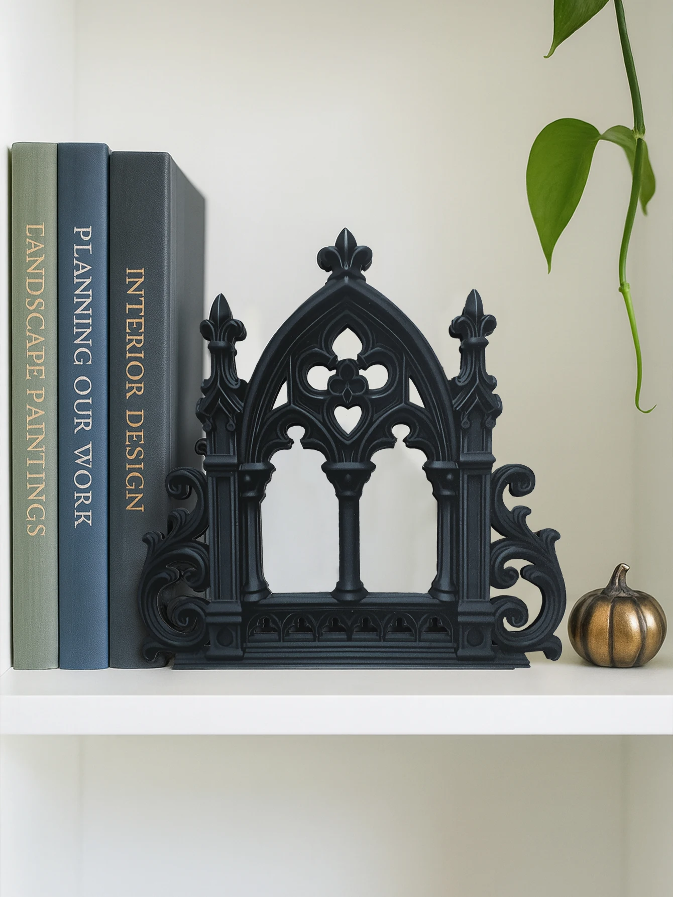Black Gothic Castle Desktop Ornament Wooden Arch Shape Design Bookend Art Tabletop Decoration for Home, Library & Halloween Gift