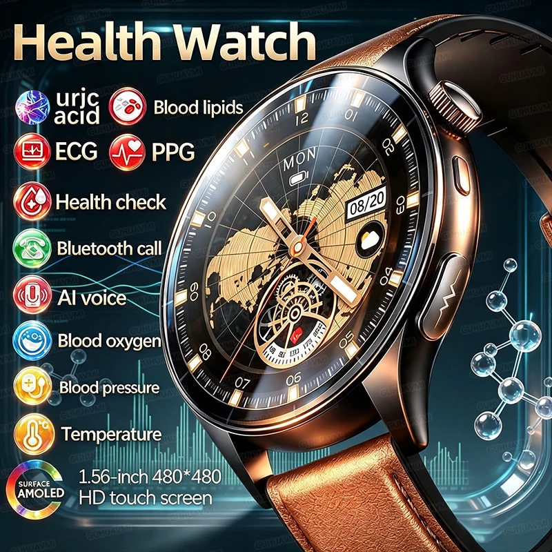 2026New ECG+PPG Health Smart Watch One Click Micro Physical Examination NFC Clock Bluetooth Call IP68 Waterproof Sports Bracelet