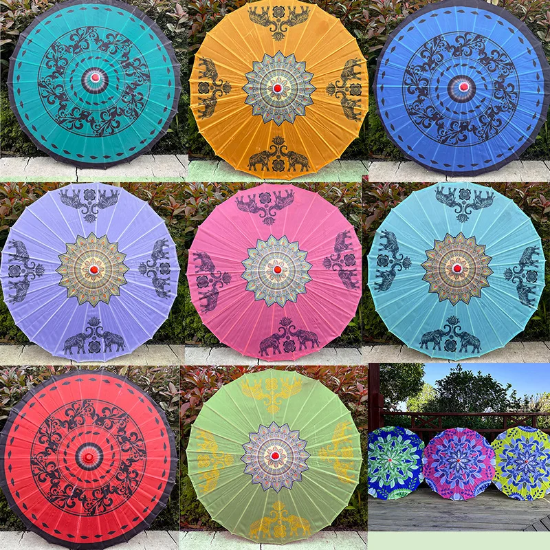 Thailand  Silk Oil Paper Waterproof Beach Umbrella Hotel Ceiling Decor Umbrella Classical Chinese Craft Dance Umbrella Parasol