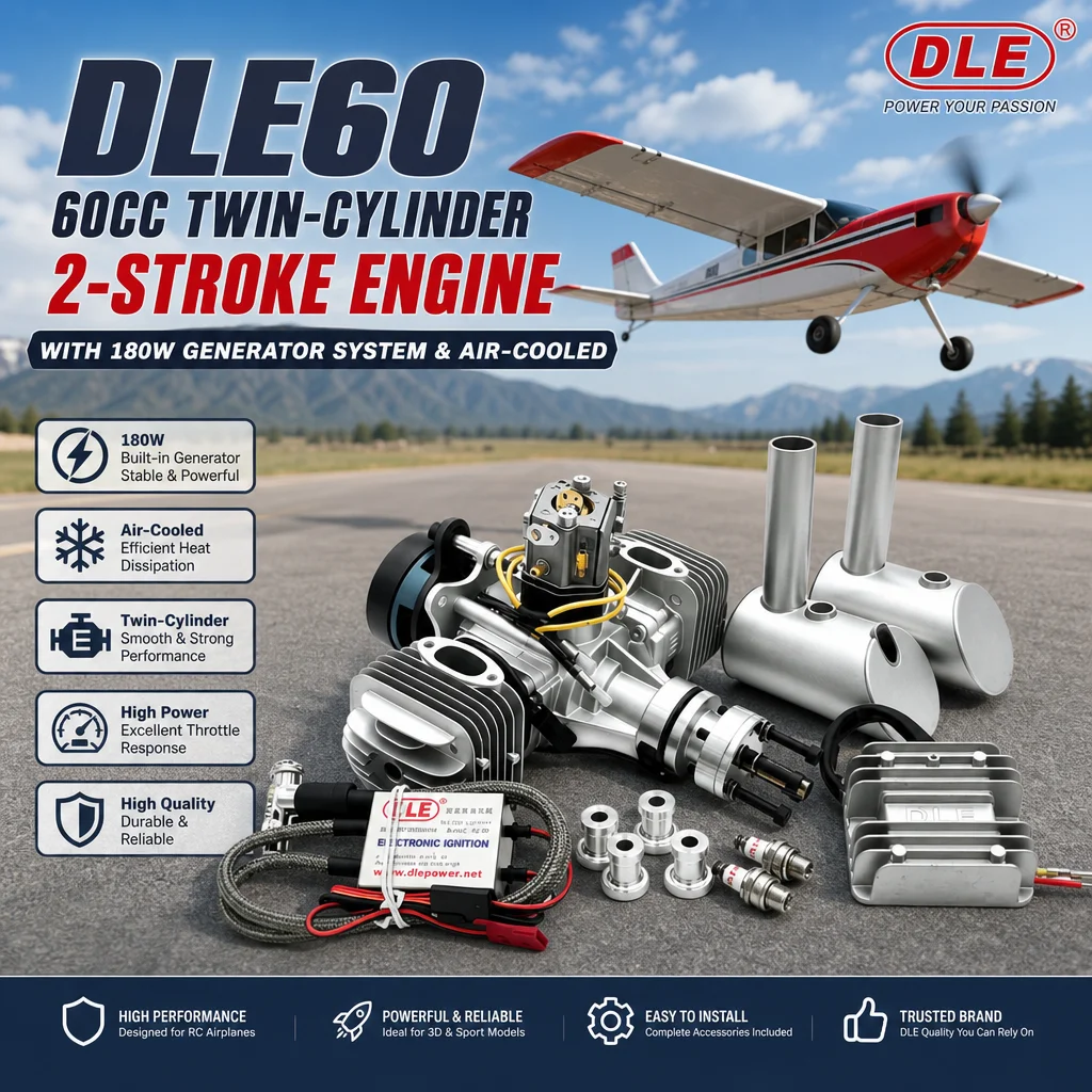 

DLE60 60CC Twin-Cylinder 2-Stroke Engine for RC Airplane - with 180W Generator System & Air-Cooled