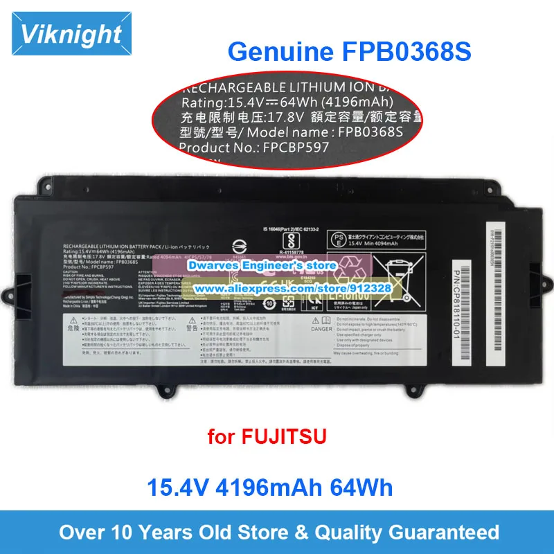 

Genuine FPB0368S Battery 15.4V 4196mAh 64Wh for Fujitsu FPCBP597 CP818110-01 Laptop Battery