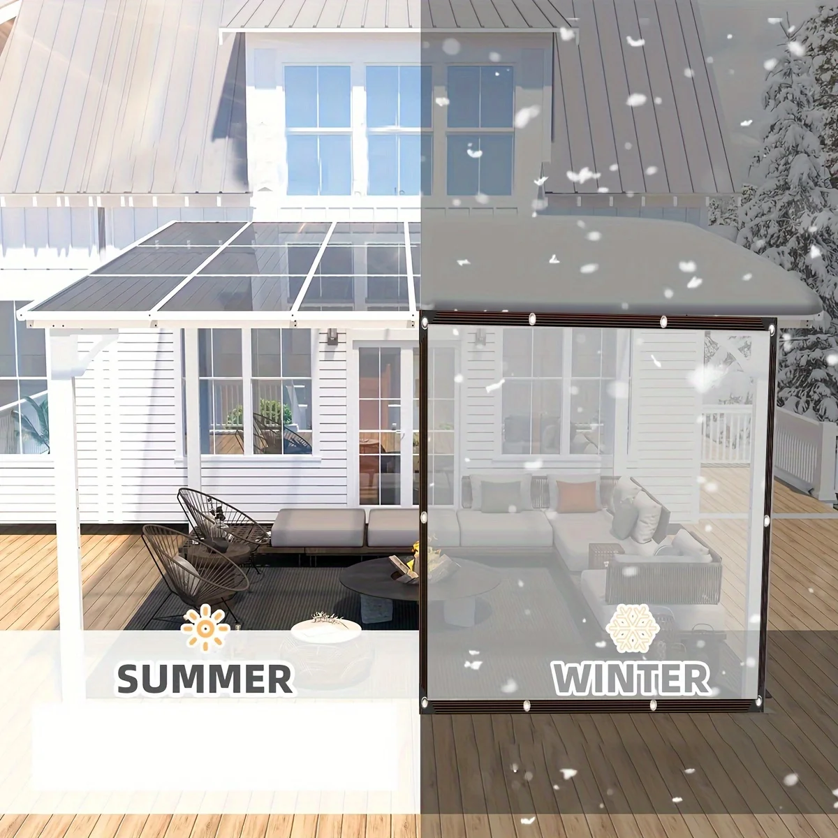 حلقة إغلاق شريط قماش شفافة مقاومة للماء للحماية، مقاومة للمطر بشكل فعال ومناسبة لمظلات الفناء والحديقة C