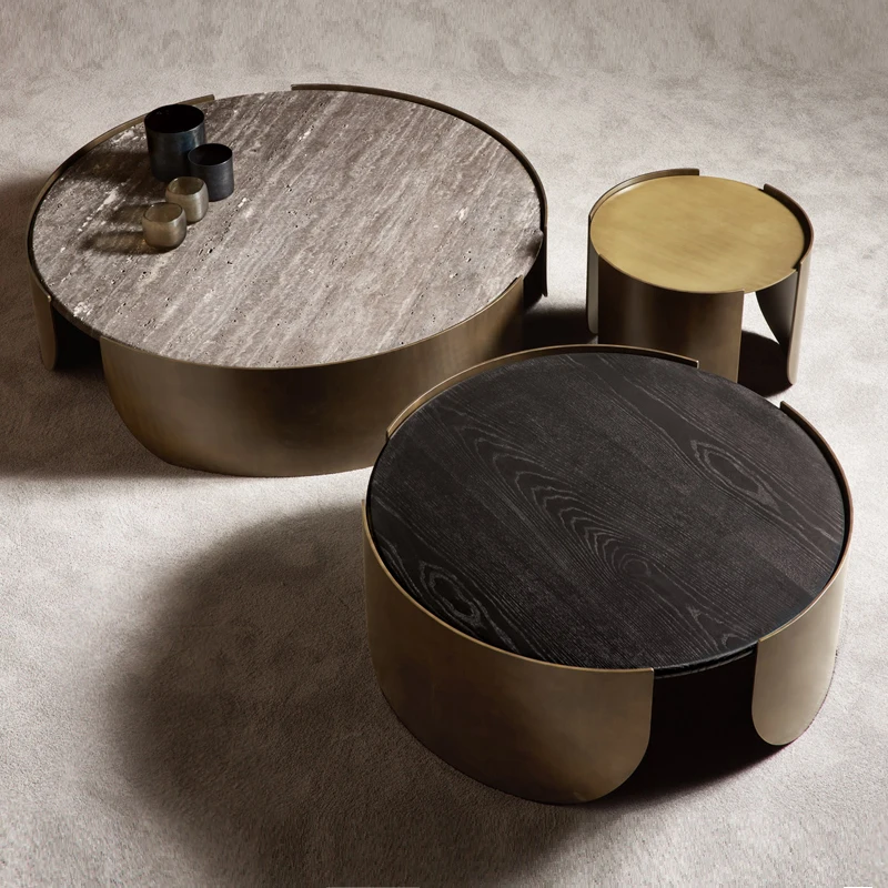 Small Round Wood Coffee Table Modern Low Profile With Storage Space Saving Compact for Small Spaces Living Room Apartment Studio
