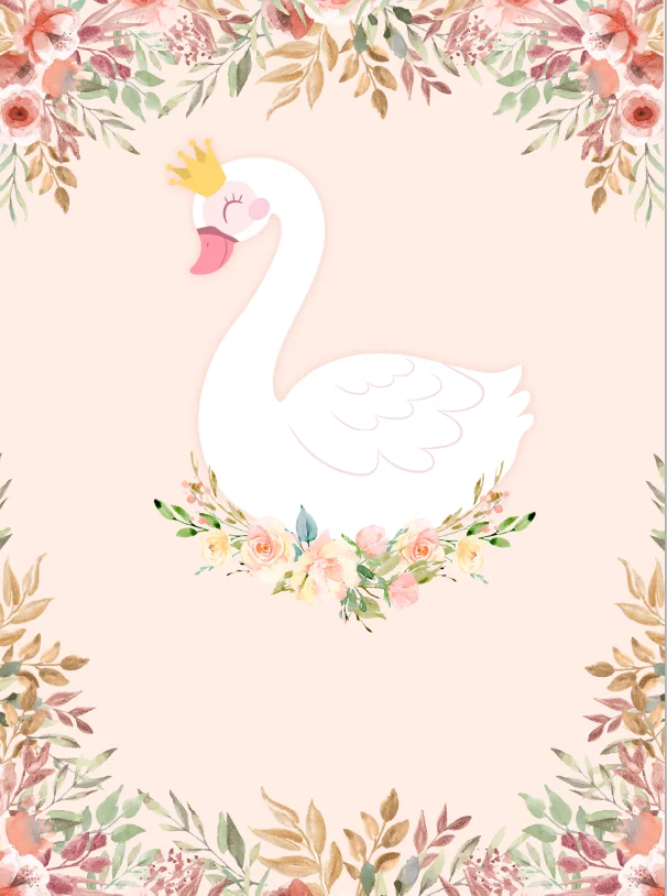 5x7FT Hello I'm Girl Floral Flowers Swan Welcome Baby Shower Custom Photo Studio Backdrop Background Vinyl 220cm X 150cm