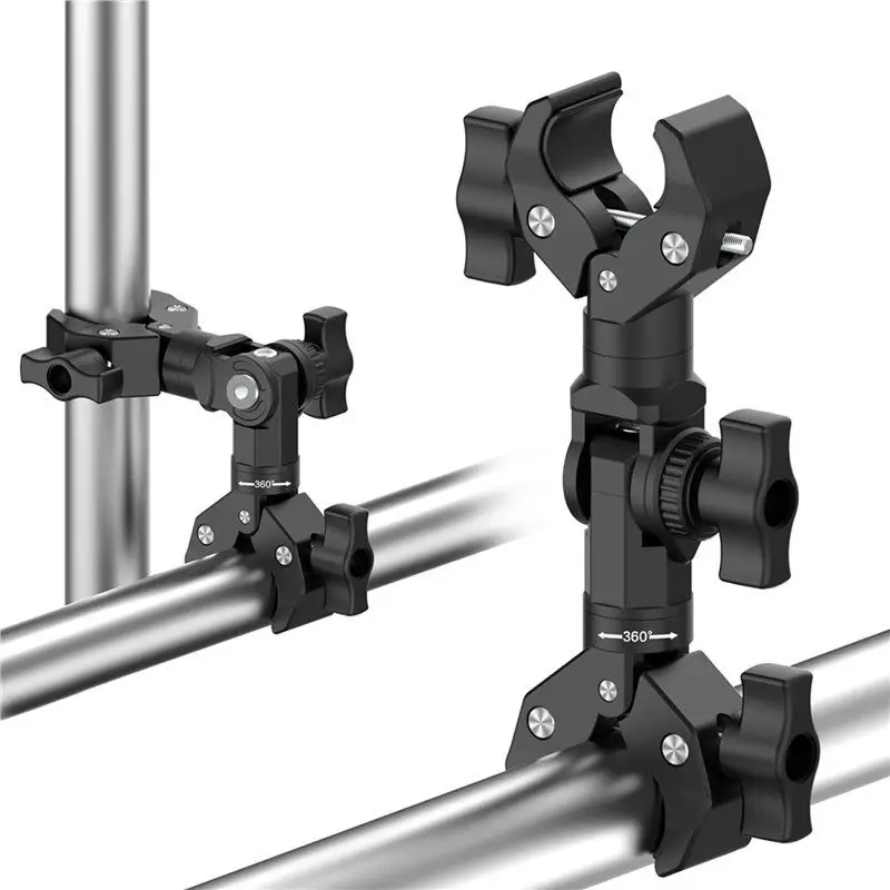2X Double Clamp Mount Bracket Magic Arm Clamp For Gopro Insta 360 Camera Monitor Led Light Selfie Stick Bracket