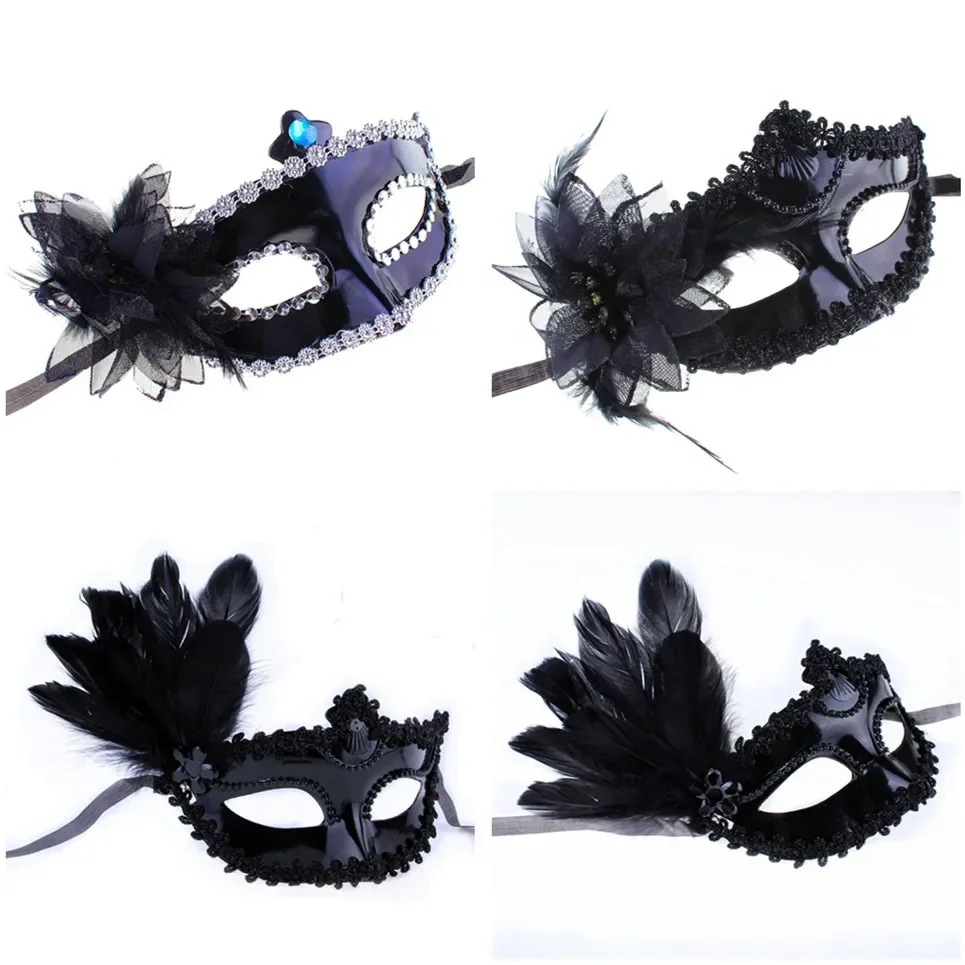 24pcs Black White Women Girl Venetian Masks with Flower Feather Ball Prom Vintage Party Wedding Festival Halloween Christmas