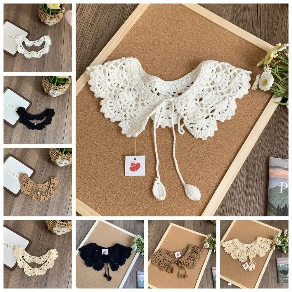 Sweet Hollow Out Crochet Shawl Detachable Round Neck Knitted Scarves Clothes Decoration Scarf Accessories