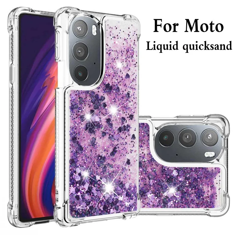 Quicksand Case For Motorola Moto Edge 30 Pro Glitter Bling Silicone Shining Shockproof Liquid Cover for Moto G Stylus 2022 Power