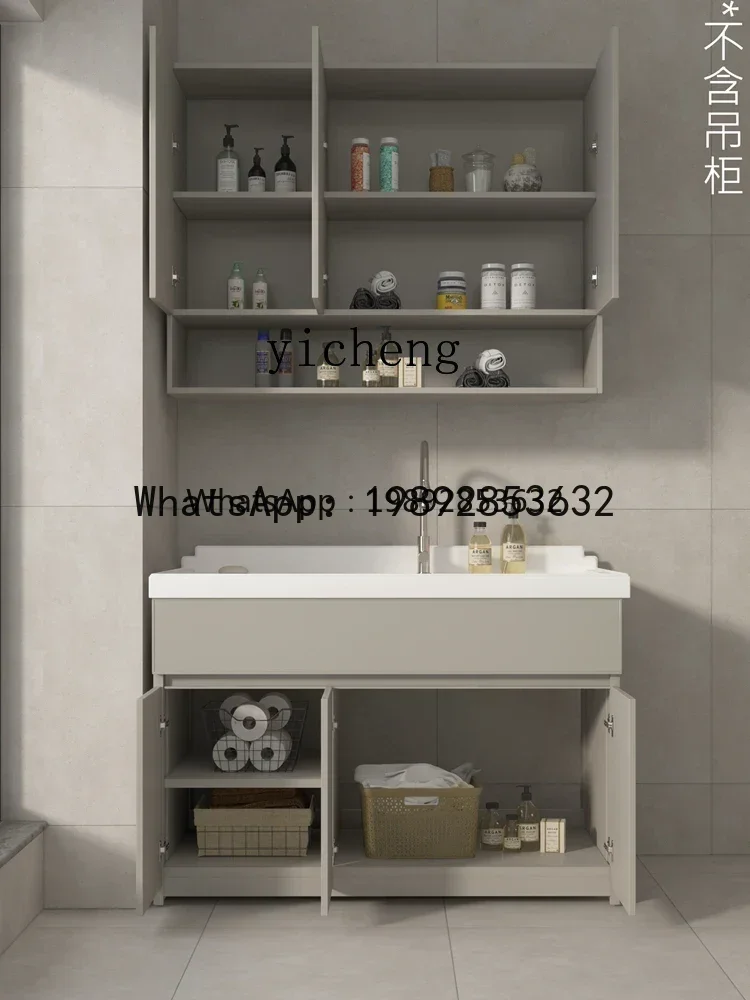 LYY Laundry Cabinet Combination Laundry Pool Basin Artificial Quartz Stone Integrated Laundry Basin Balcony Sink with Rub Board