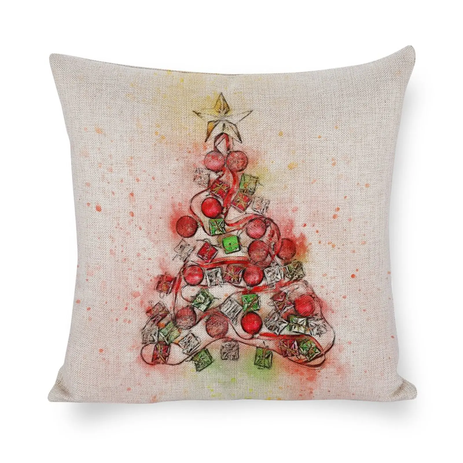 Merry Christmas Throw Pillow Covers 18x18 Inch  Xmas Trees  Farmhouse  Polyester One-sided Printing forLivingroom Bedroom comfor