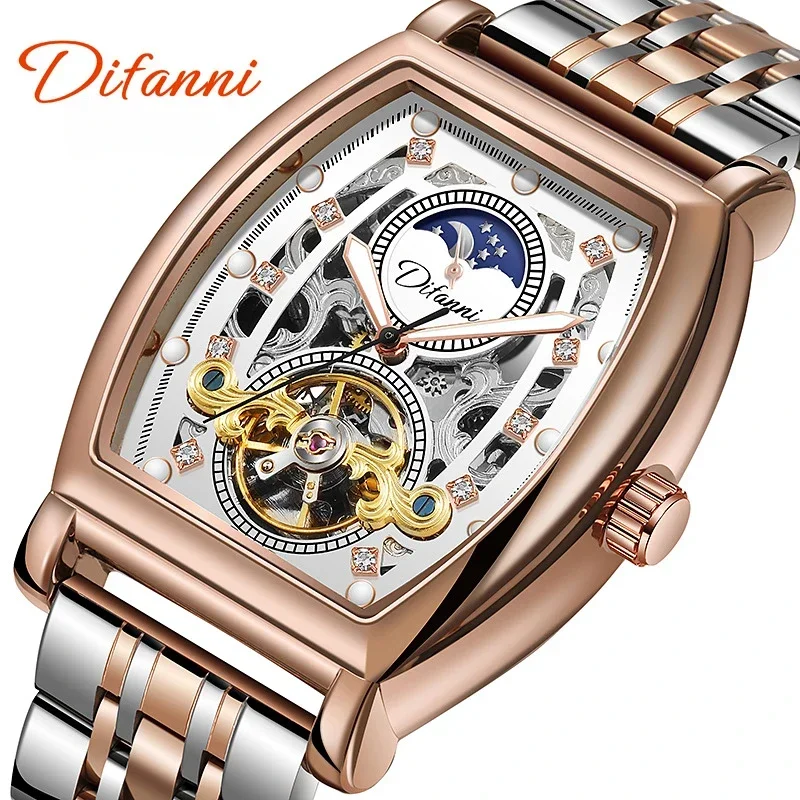 

Wine Barrel Automatic Mechanical Watch Tourbillon Sun Moon Stars Men Watch Leisure Glow-in-the-dark Waterproof Man Sports Watch