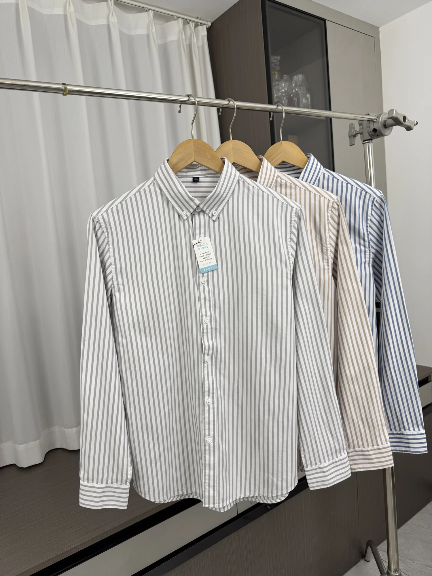 

Casual Versatile Men's Long Sve Striped irt Cotton Lyocell Spring Faion Urban Sle Breathable Comfortable All-Match L...