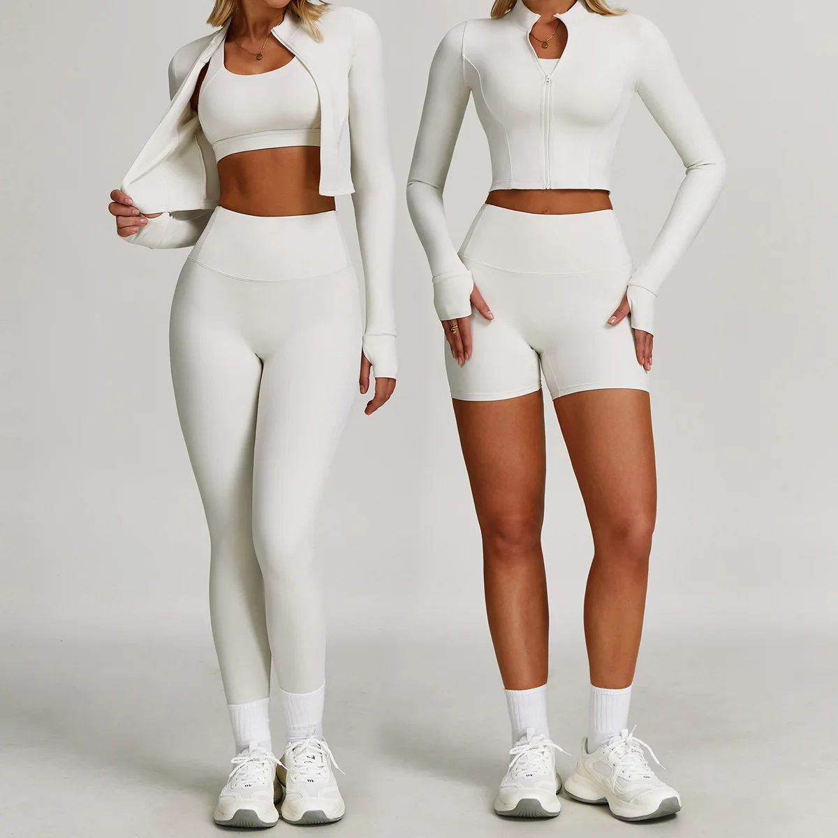 

New Yoga Set 3 Piece Women Long-sleeved jacket Sports Bra Yoga Suit Gym leggings Outfit Fitness Workout Set Sportswear Tracksuit