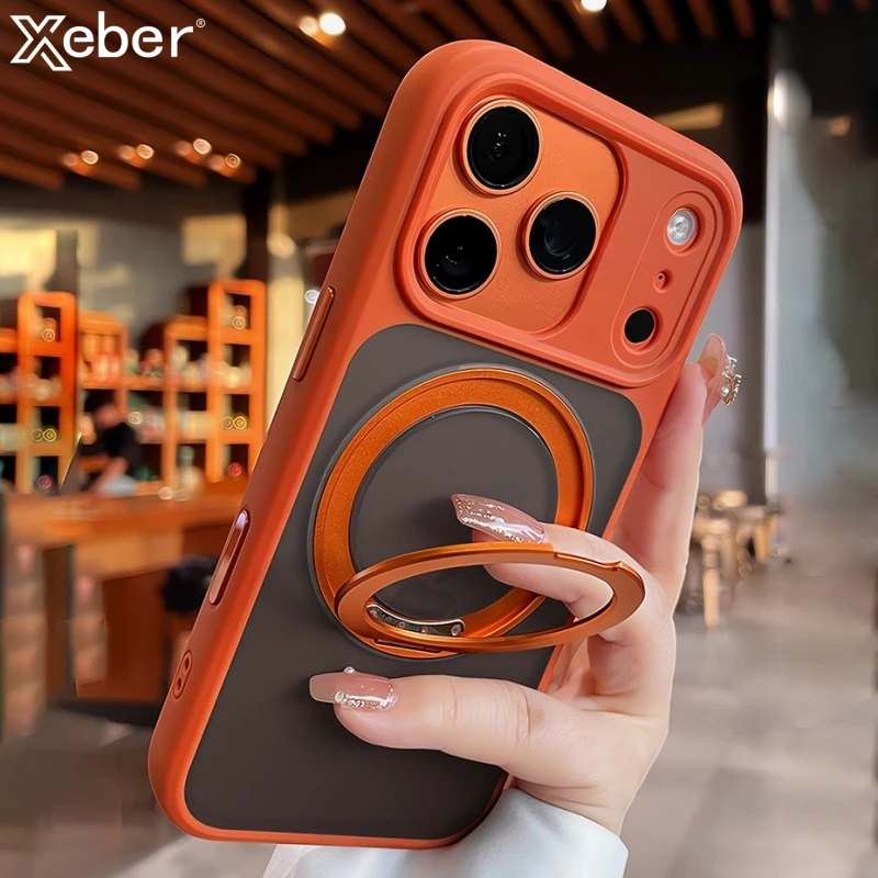 Matte rotierende Halterung Halter magnetische Telefon Fall für iPhone 17 16 15 14 13 Pro Max für Magsafe Ring Ständer stoßfeste Rückseite