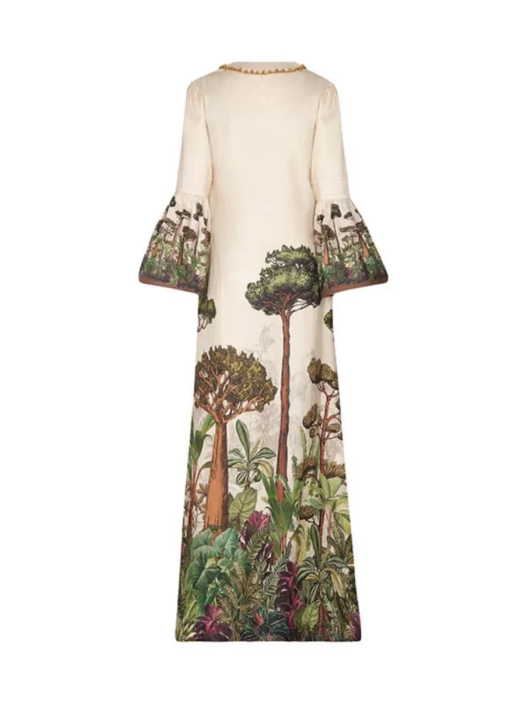 Abito lungo con maniche svasate Missuoo per donna 2024 abito lungo con scollo a v stampato floreale moda H-line abiti da sera eleganti femminili
