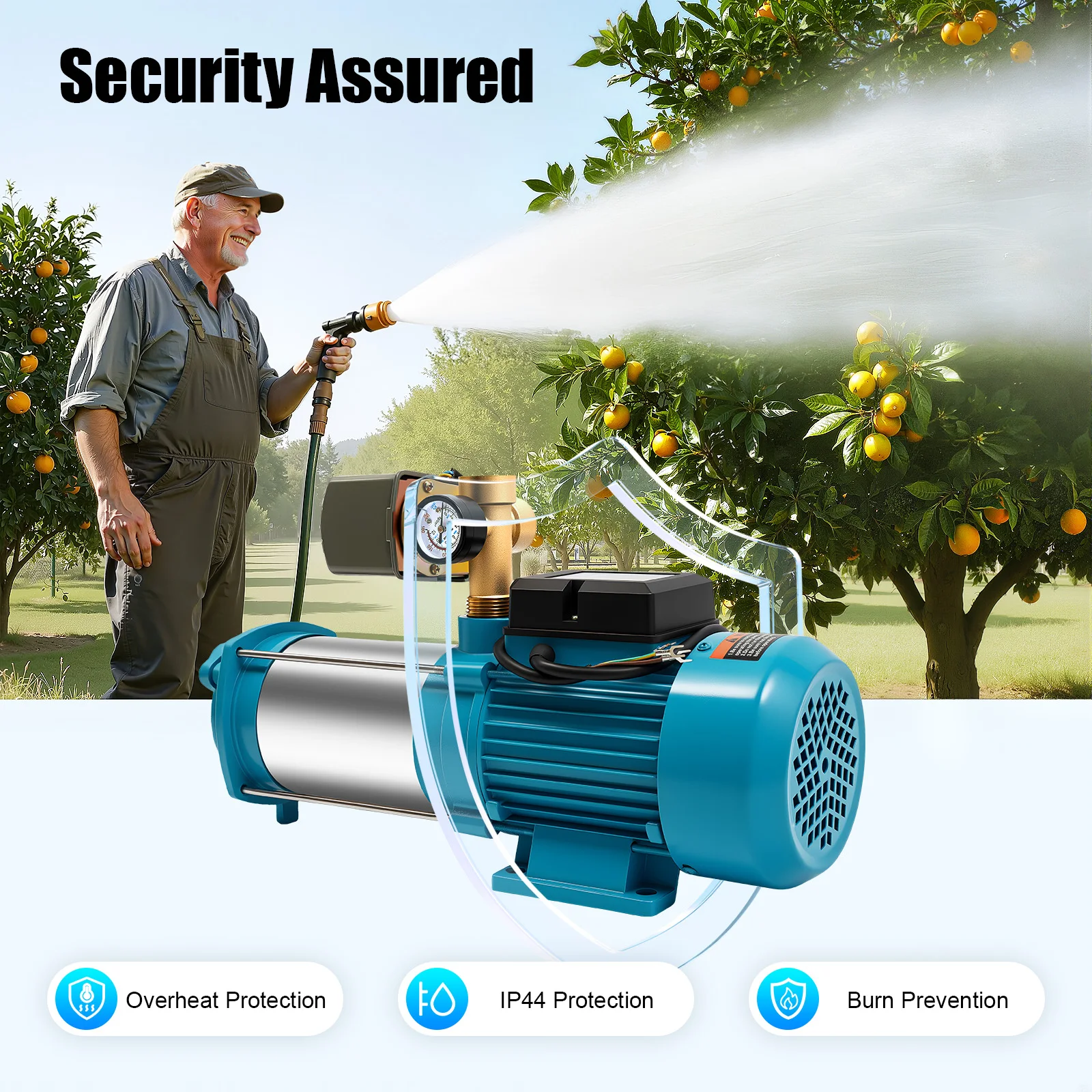 Pompe centrifuge en acier inoxydable 1300W, pompe à eau d'irrigation à haut débit pour ferme/jardin/maison, stimulation de l'eau