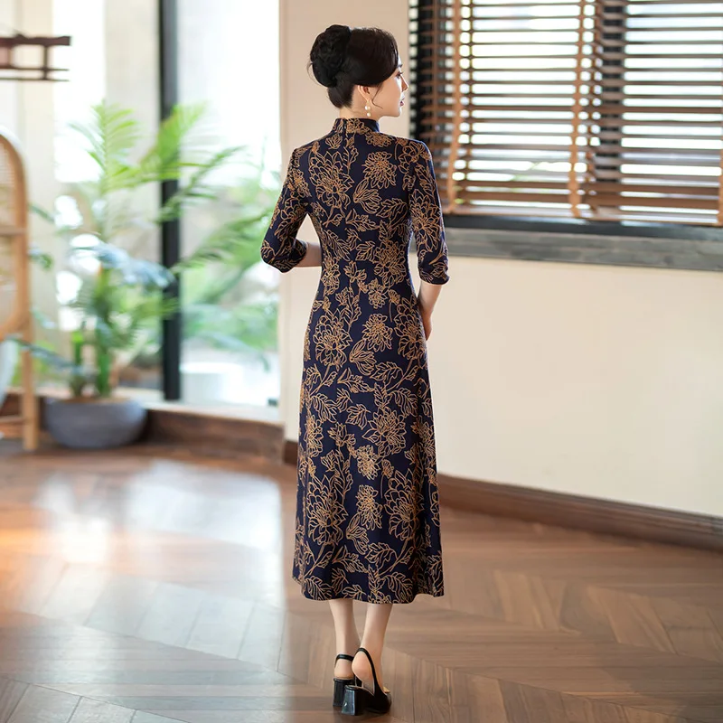 A-Line Long Chinese Dress Eleganti Women Traditional Cheongsams Hanfu Orientale Summer Vintage Mandarin Collar Qipao