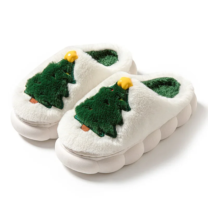 Christmas Tree Designer Fluffy Slippers Women House Flats Cartoon Winter Shoes Girls Home Fashion Popular Tree Footwear Big Size