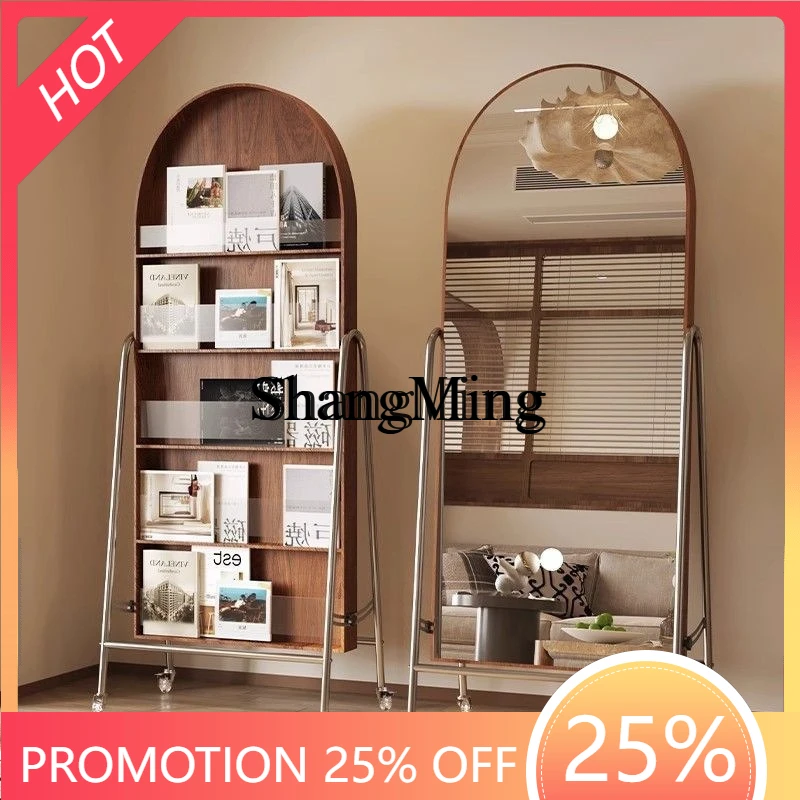 FG good-looking  removable full body floor mirror living room storage magazine rack home retro full-length mirror