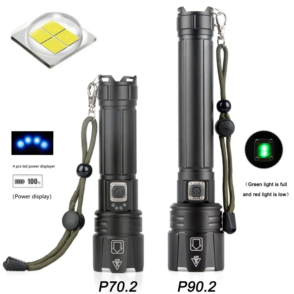 Linterna LED ultrabrillante recargable por USB, lámpara impermeable para caza, Camping, senderismo y pesca, XHP90.2, XHP70.2