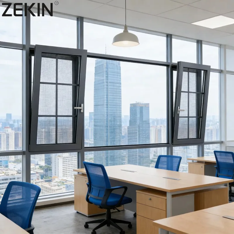 ZEKIN NFRC USA Hotel Project Tilt And Turn Windows Energy Efficient Double Glazed With Grille Design Aluminum Casement Windows
