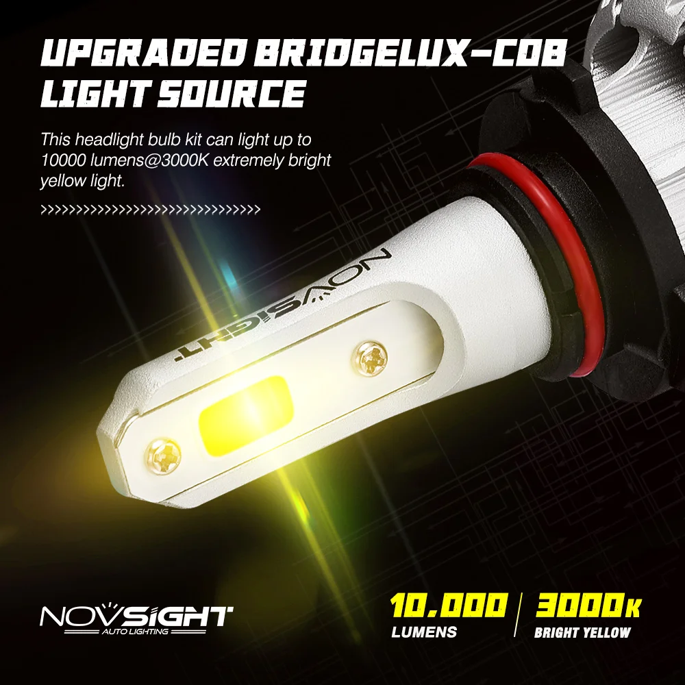 NOVSIGHT A500 N12Y H4 LED Headlight For Car H1 H11 H3 H7 9005 9006 3000K Yellow 10000LM 72W LED Auto Headlamp Fog Light Bulbs
