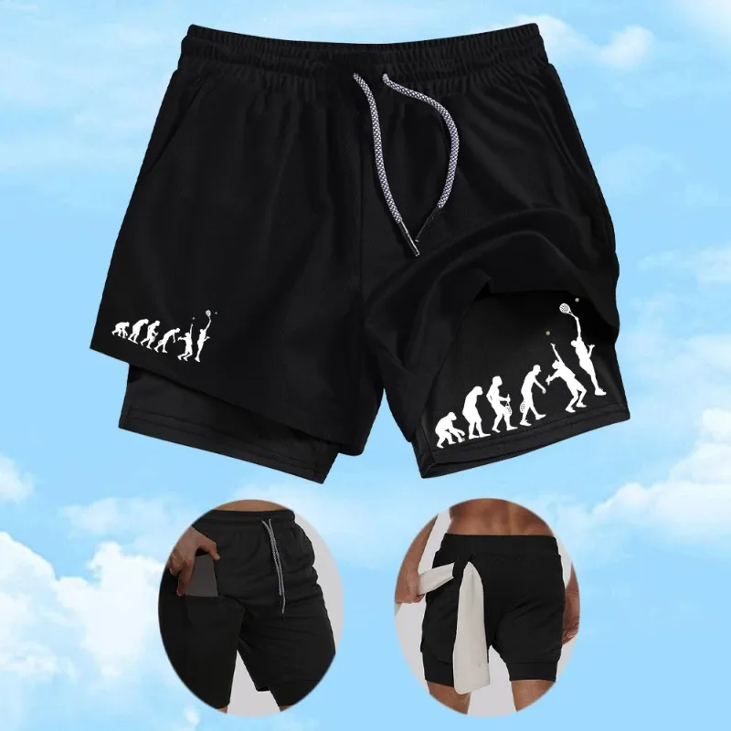 

Summer Quick Drying Fitness 2-in-1 Harajuku Jogging Double Deck for Men Trendy Casual Beach Shorts Outdoor Running and Cycling