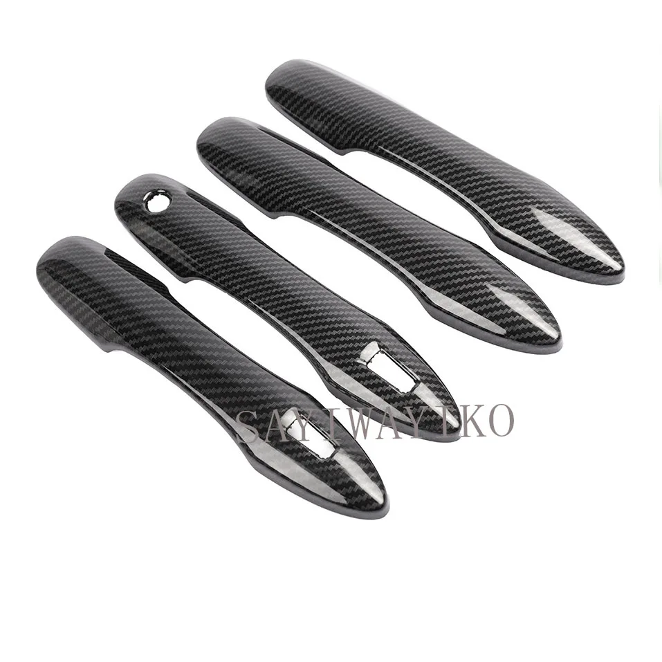 4PCS Carbon Fiber ABS Chrome Side Door Handle Cover Case for Camry 2018 Waterproof   Easy to Install High-end Charming
