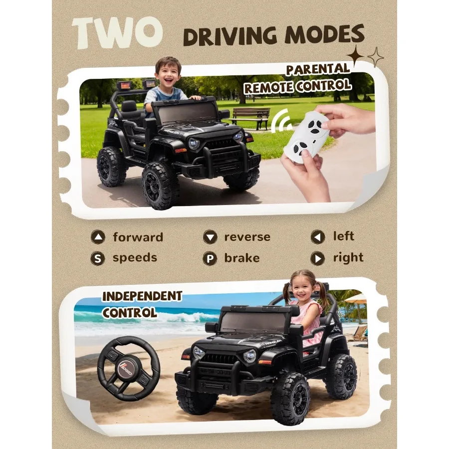 12V電動乗用玩具、親御さん用コントロール付き、幼児向け、音楽、Bluetooth、四輪サスペンション、USB付き