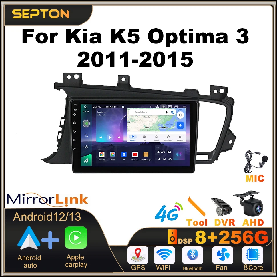 

SEPTON Smart Car Systems Car Radio for Kia K5 Optima 3 2011-2015 CarPlay Multimedia Video Player Stereo Android Auto GPS 4G 2Din