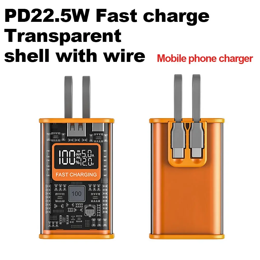 21700 Battery Case Battery Case DIY Mobile Power Case 22.5W Input/Output Fast Charging With iphone /Type-C Charging Cable