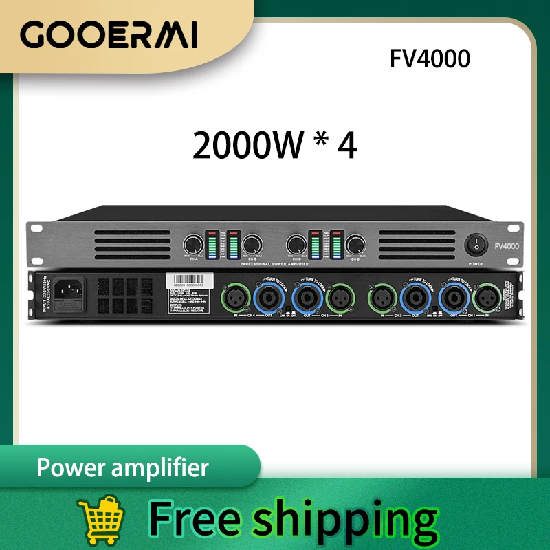 Senmi FV4000 4 Channel Audio Digital Power Amplifier With Volume Knob Power Switch Audio Input For Vocal Concert