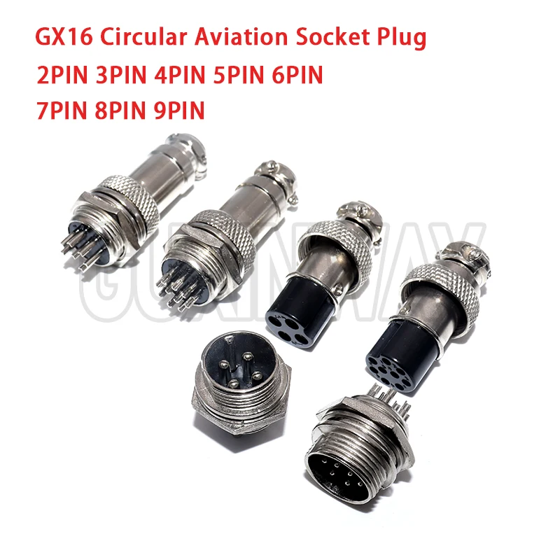 1Set GX16 2/3/4/5/6/7/8/9 Pin Male & Female 16mm Metal Circular Aviation Connector Socket Plug 2PIN 3PIN 4PIN 5PIN 6PIN