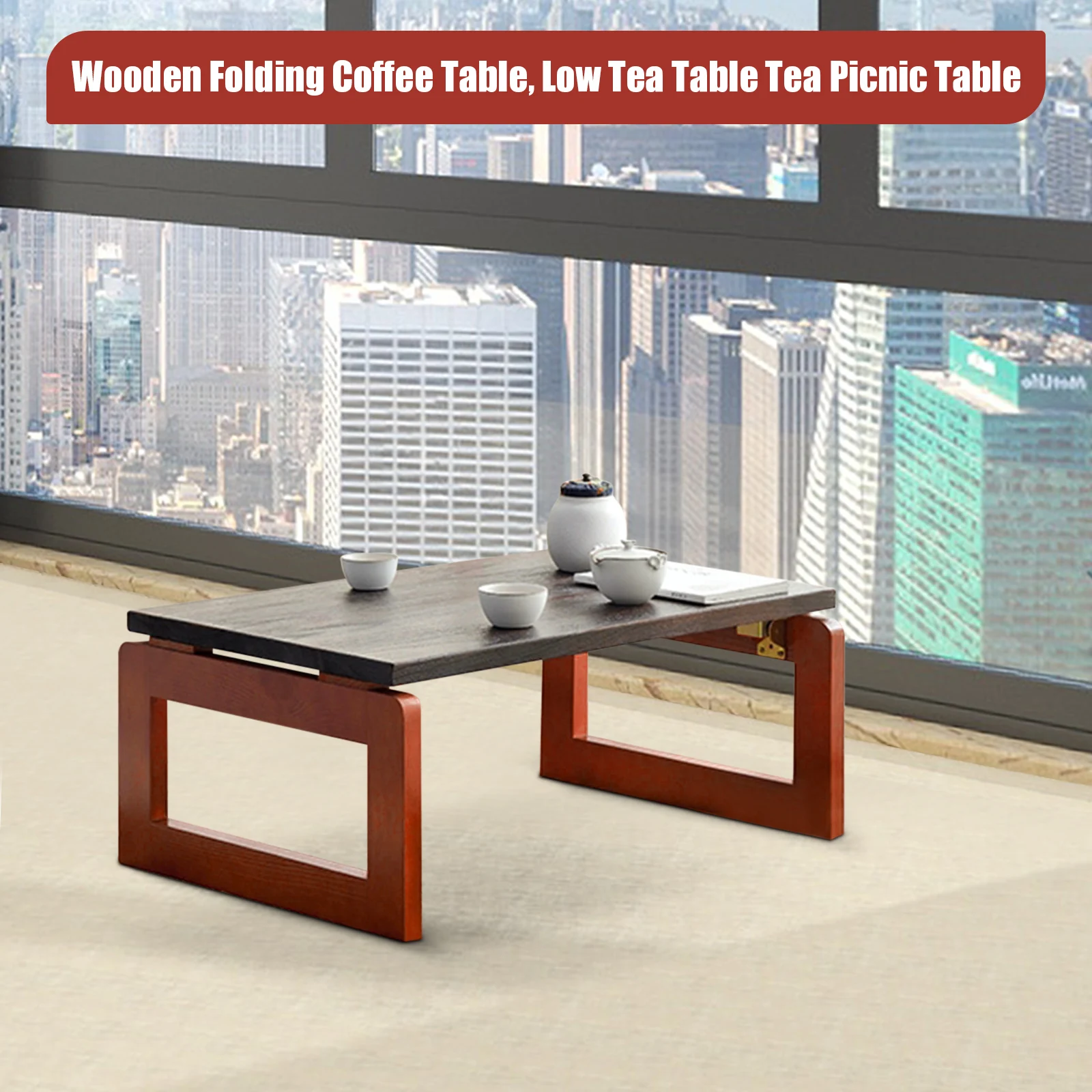 

Foldable Coffee Table Portable Low Picnic Table Wooden Folding Tea/Snack Breakfast Serving Table Camping Table Floor Table