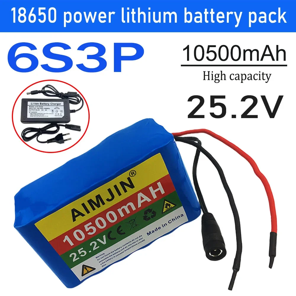 

High capacity 25.2V 10500mAh 18650 lithium battery 6S3P BMS power battery pack With charger