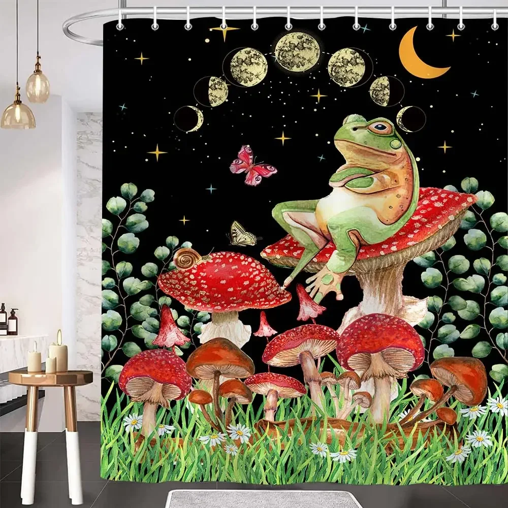 Tropical Shower Curtain for Bathroom,Fantastic Woodland Jungle Mushroom  Curtains, Fabric Bathroom Curtains Set with Hooks