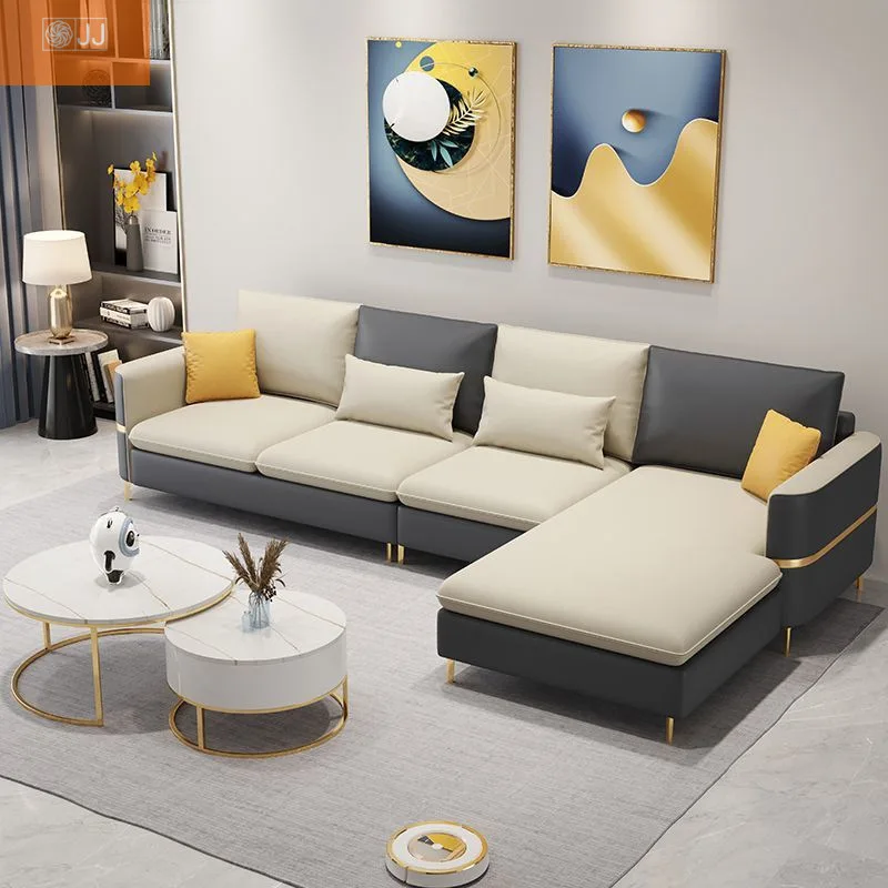 

Living room home sofa modern light luxury high sense leave-in technology fabric straight row concubine combination fabric cream