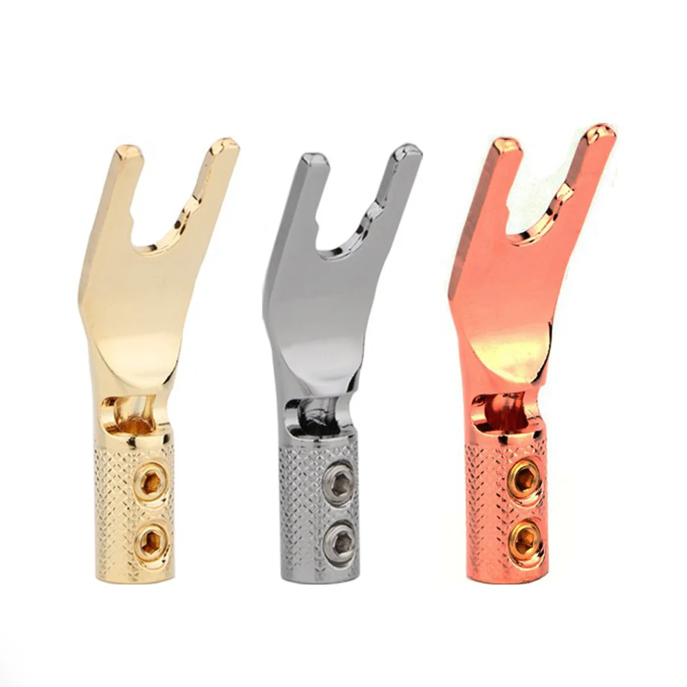 

1X New Pure Copper Y Spade Connector - Rhodium Plated Fork Speaker Cable Plug - Gold/Rhodium Audio Terminal for HiFi Loudspeaker