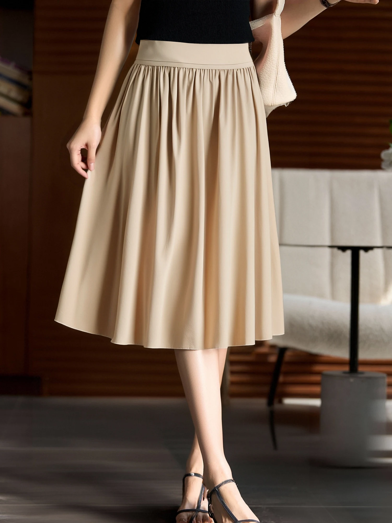 

Женская юбка миди А-силуэта с высокой талией в стиле Хепберн, драпированная, из полиэстера, повседневная, модная, осенняя новинка