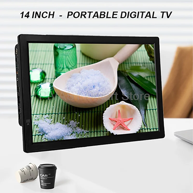 

14-дюймовый портативный цифровой ТВ-монитор, мини-автомобильный телеплеер, подвижный светодиодный светильник для внутреннего использования на открытом воздухе, легкий тонкий маленький аккумулятор