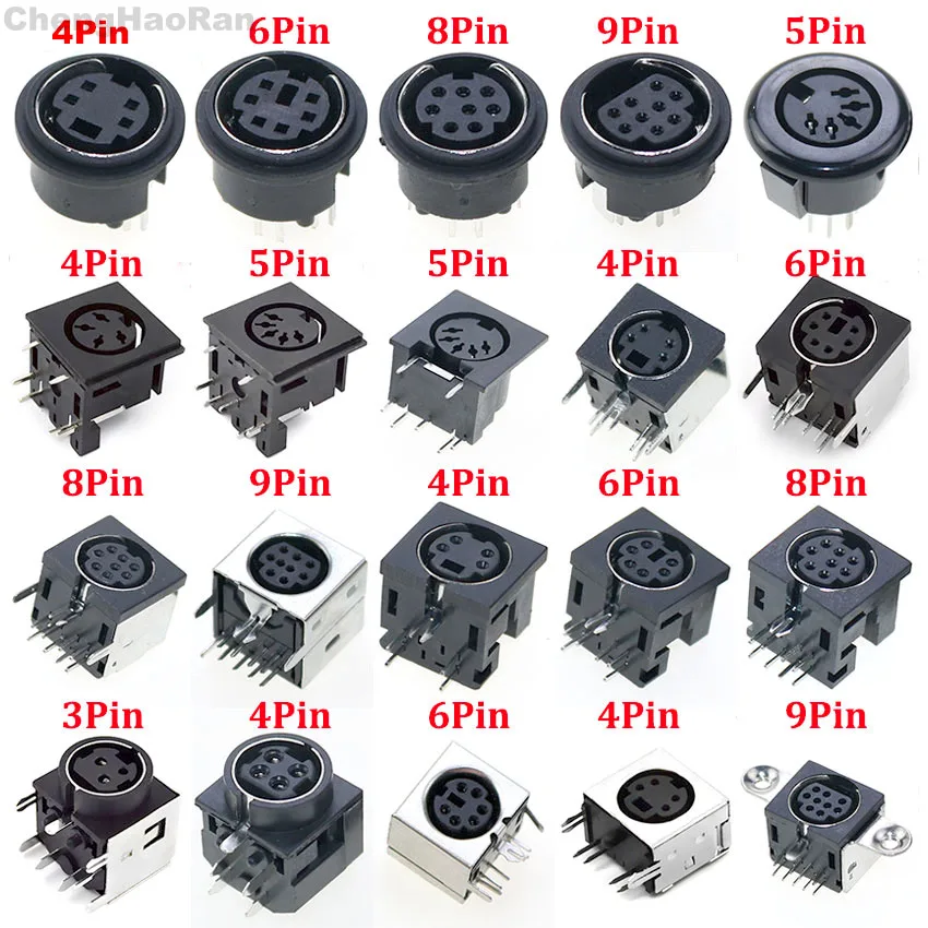 1pcs S Terminal Audio Video Din Female Socket Connector S-video PCB Mount 3/4/5/6/8/9Pin Silver Tone PS2 Circular DIN Micro Jack