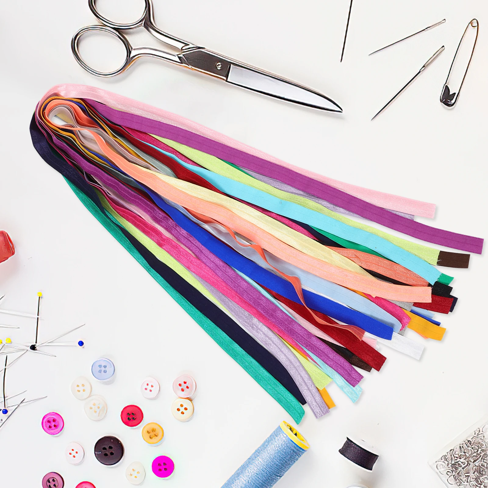 

20 Rolls Colorful Elastic Band Flat Ribbon Diy Sewing Craft Elastic Band Polyester Garment Accessories Soft Durable Stretchable