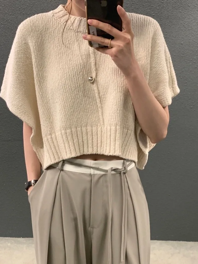 

Laid-ba Knitted ort Sve Women's Sweater Faionable Loose Korean Sle round Ne Top for Early Spring Casual Wear